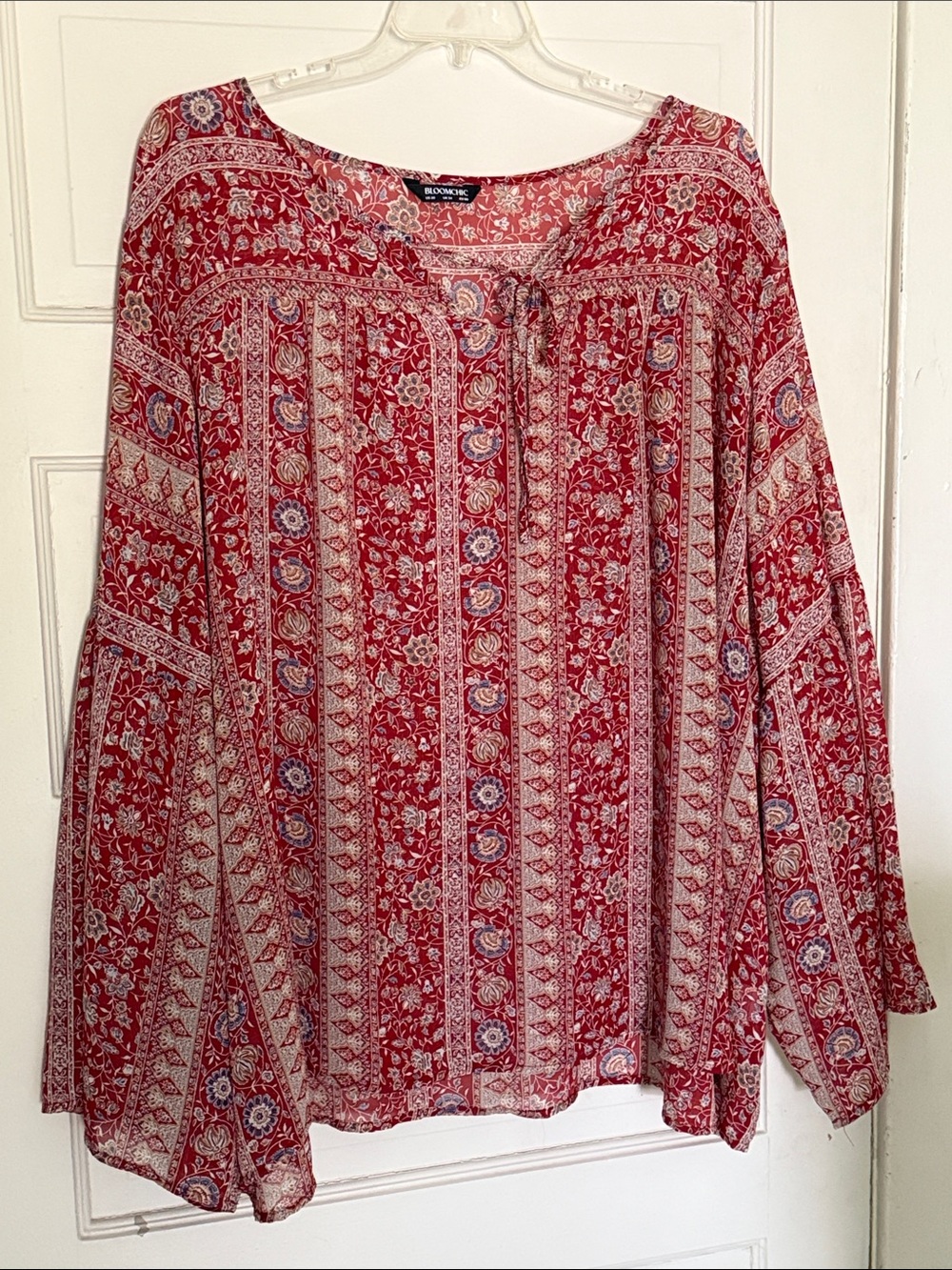 BloomChic Red Polyester Floral Long Sleeve Peasant Blouse Women’s Size 28  5X